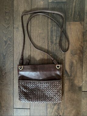 Vintage Woven Brown soft Leather Crossbody Bag Margot brand